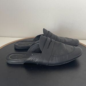 Born Penny Loafer Mules Women Size 8 Black Leather Slip On Flat Minimalist Shoes